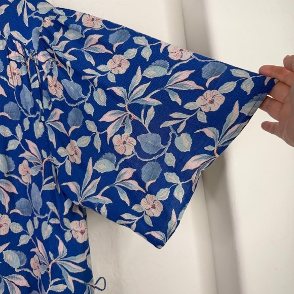 Faherty Womens Orinda Floral Button Shirt Dress Blue Crepe Resort Beachy Large - Picture 5 of 13